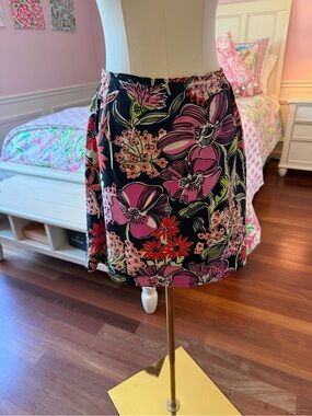 Lilly Pulitzer Black Floral A-Line Mini Skirt with Pink Accents